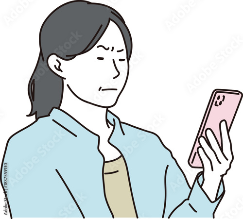 老眼でスマホが見えない女性のイラスト素材