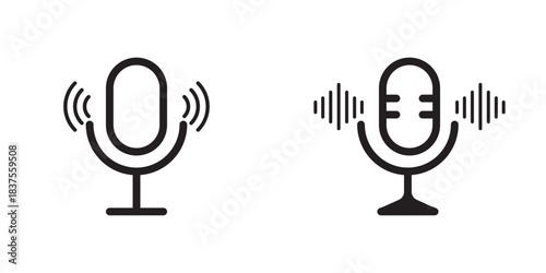 microphone mic icon, voice icon symbol buttons Microphone icon with sound waves. Voice recording symbol.