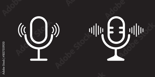 microphone mic icon, voice icon symbol buttons Microphone icon with sound waves. Voice recording symbol.