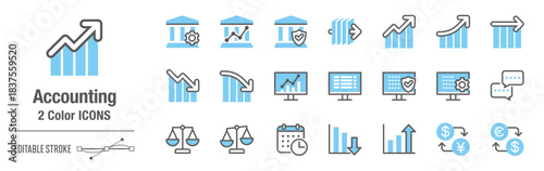 カジュアルな２色・アイコンセット｜会計、金融、ファイナンス [線の編集可能]
