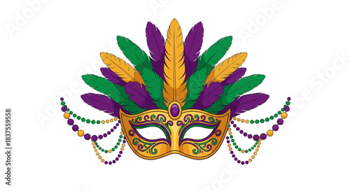 Ornate Mardi Gras Mask with Feathers and Beads.