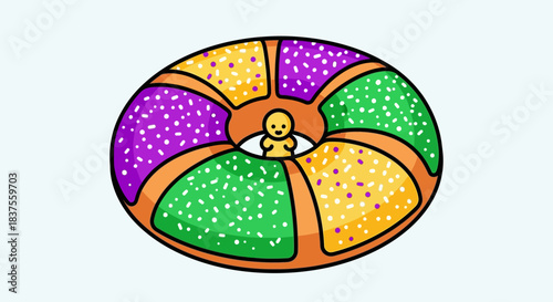 Traditional Mardi Gras King Cake with Baby Figurine.