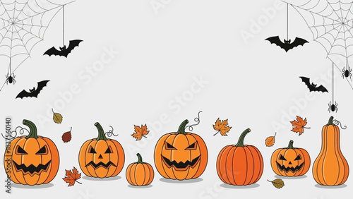 A collection of spooky carved Halloween pumpkins with evil faces.