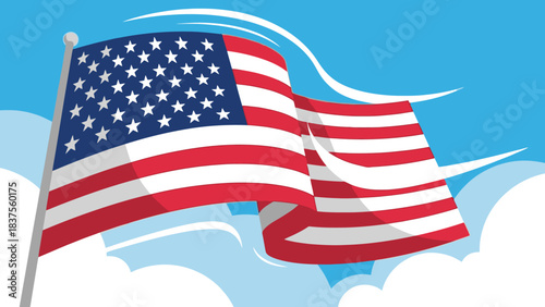 American Flag Waving Proudly in the Sky.