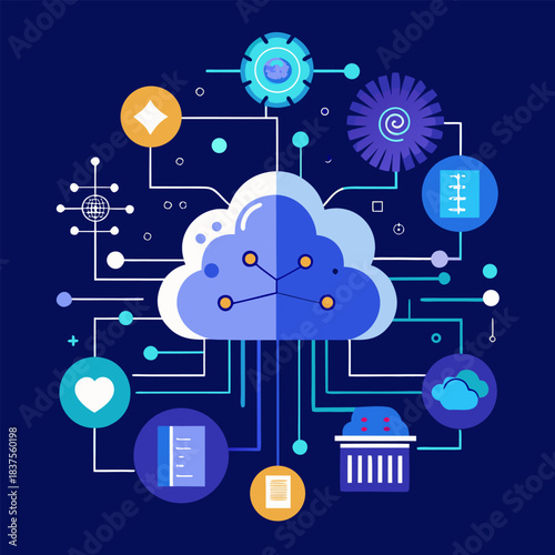 Global Cloud Computing Data Network Digital Technology Services with vector illustration