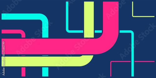 Brightly colored abstract curved lines forming a complex network, symbolizing data flow, digital connections, and modern technological pathways