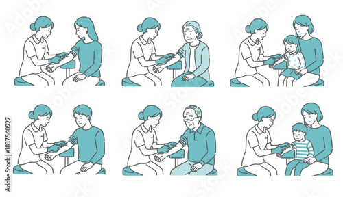 採血・注射のバリエーションイラストセット（全年齢・男女・子供）