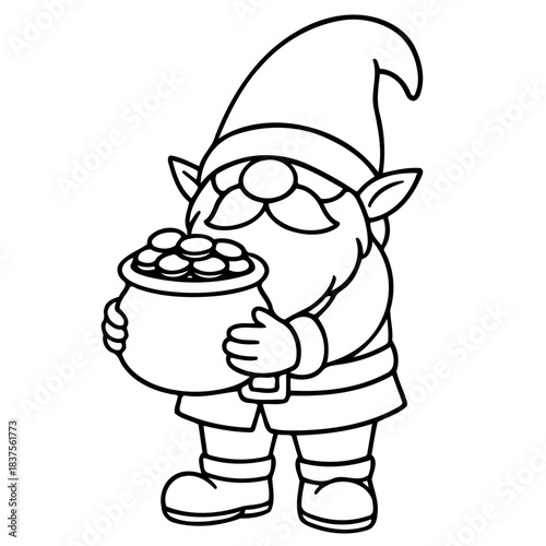 Gnome with a Pot of Gold: A whimsical illustration showcases a charming gnome, its smiling face illuminated, carrying a pot brimming with gold coins. A symbol of luck, wealth.