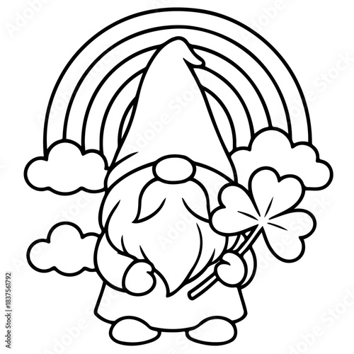 Leprechaun's Embrace: A charming illustration captures a Leprechaun holding a four-leaf clover under a vibrant rainbow, symbolizing good luck and Irish heritage. 