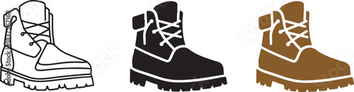  Boot Outline, Solid & Colorful Icon. Footwear Vector Illustration on White. Stylish Boot Symbol.