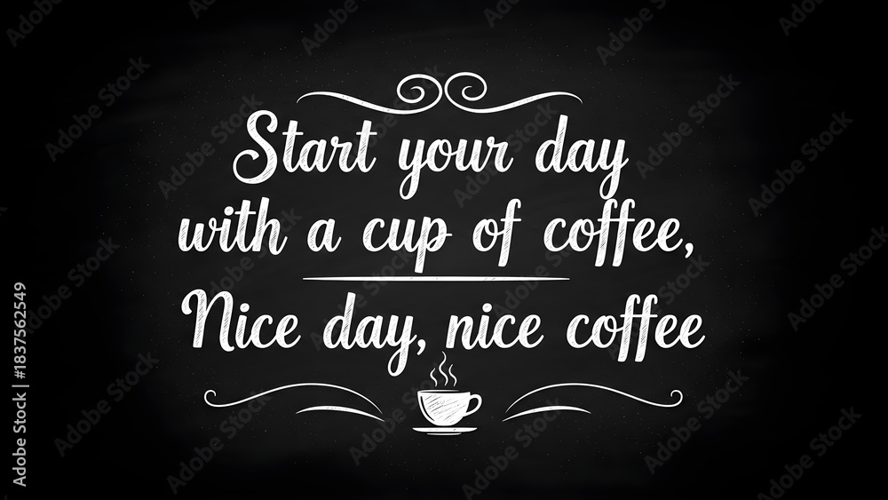 Fototapeta premium Chalkboard art with an uplifting quote about beginning your day positively with coffee, promoting a cheerful morning and good vibes