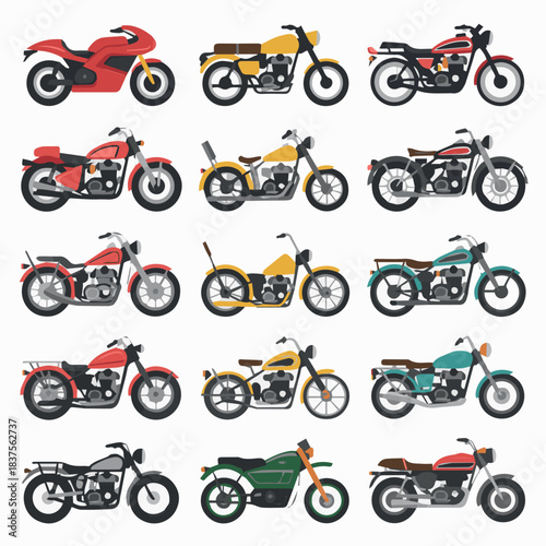 Collection of vintage motorcycles vector art illustration transportation motorbike design and vehicle graphics