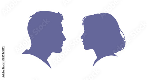 Profile Silhouettes of Man and Woman Representing Human Connection and Dialogue