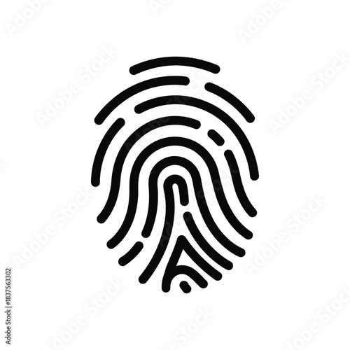Black fingerprint illustration on white background, privacy and security concept
