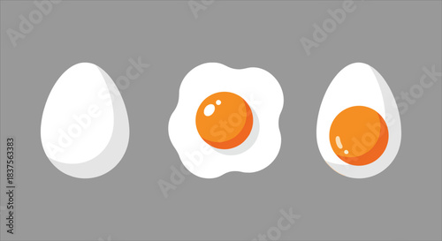 Diverse Egg Preparations Showcasing Raw, Fried, and Hard-Boiled Styles
