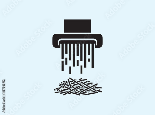 Clean vector silhouette of paper shredder with shredded paper falling below

