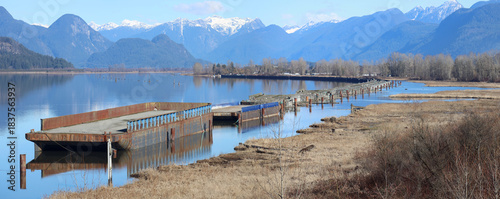 Anchored on the river barges and floating bridge