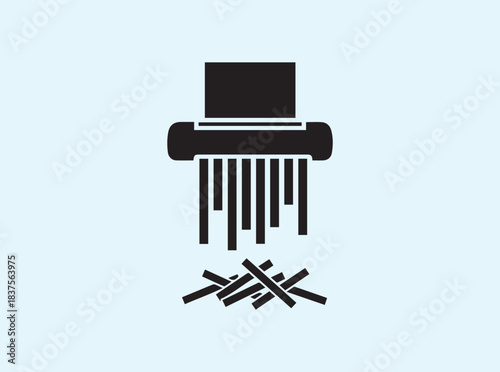 Simple solid silhouette of office shredder cutting paper into thin strips
