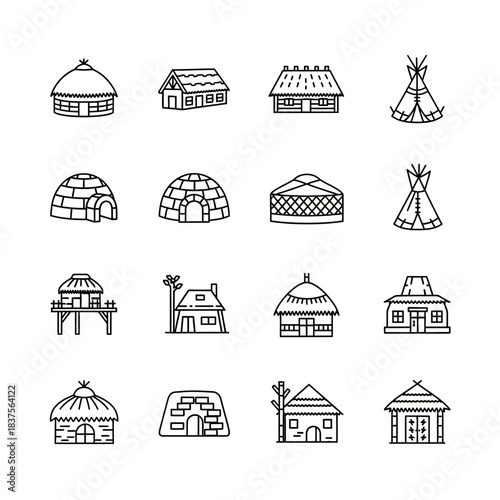 Explore Global Architecture: Stunning showcase of diverse housing styles from around the world, including igloos, huts, tents, and homes, all in minimalist design