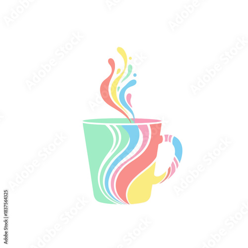 Creative Coffee Cup With Colorful Liquid Splash