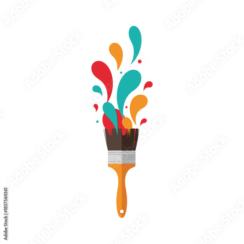 Creative Paint Brush With Colorful Paint Splash
