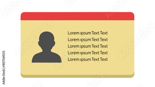 Silhouette of a person on a cream colored card with a red border top with placeholder text Lorem Ipsum on a black background
