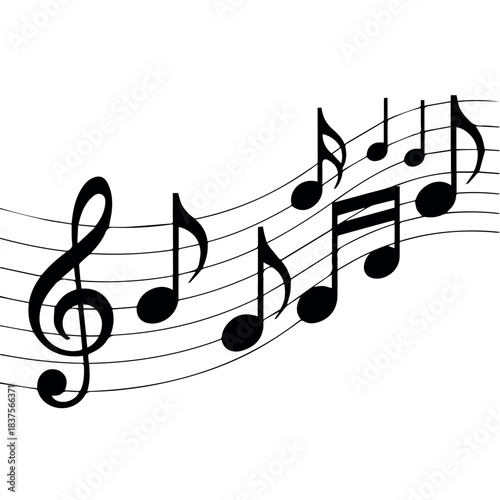 Music notes illustration for sheet music score song melody and musical notation with stave and clef art