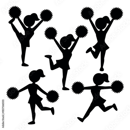 Cheerleading silhouette vector art featuring cheerleaders with pom poms for sports and school spirit design