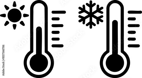 Dual Thermometer Weather Icon Showing Hot And Cold Contrast With Sun And Snowflake