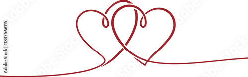 Two intertwined hearts continuous line art drawing wedding anniversary love romance vector symbol icon sign concept design element simple minimal