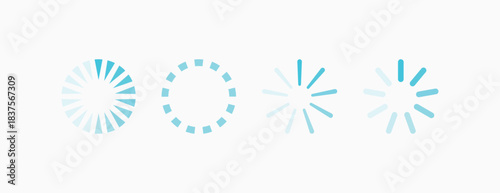 Cyan loading bar icon set, modern interface progress spinners for mobile app and website development, vector UI UX design elements