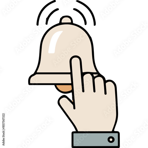 Hand Ringing A Bell Notification Icon Gesture For Alert Or Service With Sound Waves Emanating From The Top In A Simple Flat Design Style