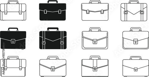 Briefcase, icon, business, black, outline, professional, office, portfolio, corporate, luggage, symbol, minimal, vector, isolated, flat, design, set, collection, graphic, equipment