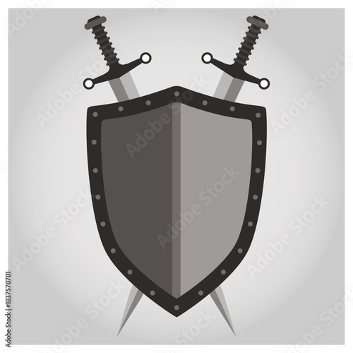 Medieval shield and crossed swords flat vector graphic design isolated on white background, Vector
