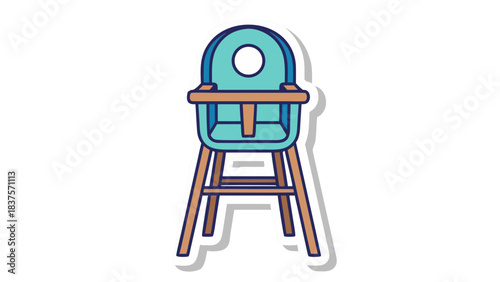 Turquoise High Chair With Wooden Legs and Straps For Feeding Baby on Isolated Black Background