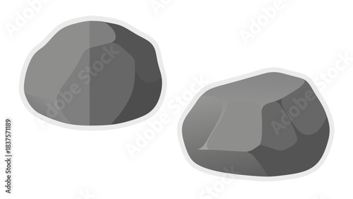 Two Gray Rocks Against a Black Background Isolated Illustration with White Outline Minimalist Style