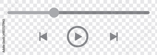 Music or video play bar icon on white background. Audio player for songs or podcast playlist. Loading bar with time slider, pause, rewind and fast forward buttons. eps 10