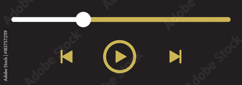 Music or video play bar icon on white background. Audio player for songs or podcast playlist. Loading bar with time slider, pause, rewind and fast forward buttons. eps 10