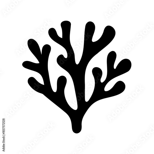 Monochrome illustration of abstract seaweed with organic flowing shapes and simple design