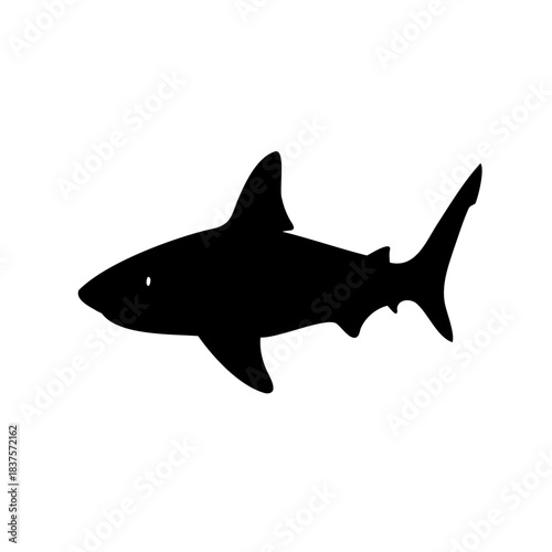 Black silhouette of a shark swimming in the ocean depths artwork