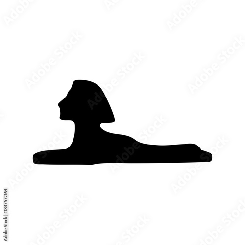 Black Silhouette of Sphinx Resting Peacefully in Side Profile View on White