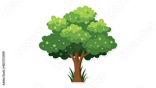 Vibrant Green Tree With Lush Foliage And Brown Trunk Set Against A Black Background With Subtle White Outline