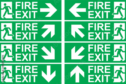 Fire Exit Direction Signs Vector – Emergency Exit Arrow Icons, Safety Evacuation Symbols Set