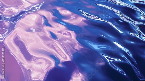 Liquid surface with soft gentle ripples reflects purple and blue colors in an abstract shimme pattern.