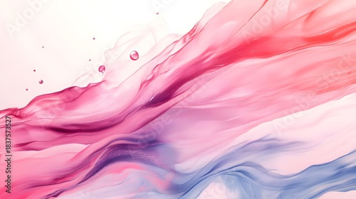 Delicate waves of pink, purple, and blue hues blend seamlessly creating an elegant abstract watercolor art piece.
