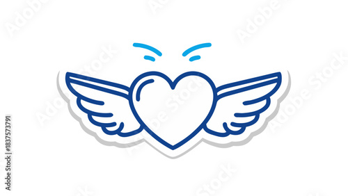 White Heart Shape With Blue Wings And Blue Sparkles Isolated On Black Background Vector Illustration