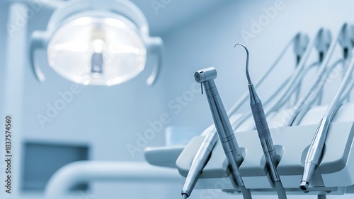 Dental instruments and equipment in a modern dental clinic setting.