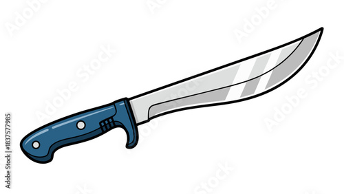 A Detailed Pixel Art Illustration of a Blue Handled Hunting Knife with a Sharp Silver Blade on a Black Background