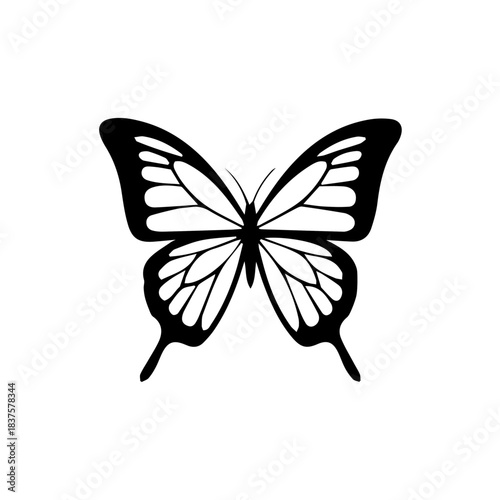Black and white stylized butterfly silhouette graphic for design or tattoo art