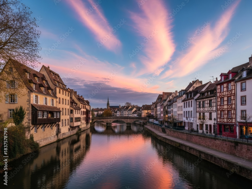 Obraz premium Ville Européenne au Coucher du Soleil 